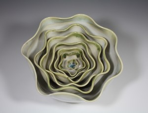 #4 White Stoneware Bowl Blossom Chun Glaze